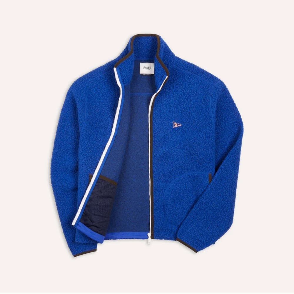 Drake’s men’s Blue Boucle Wool Zip Fleece Jacket